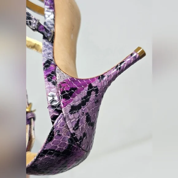 Coach Hayden Leather Violet Pink Blk Python Print Open Toe T-Strap Heels Size 7B - Picture 11 of 16